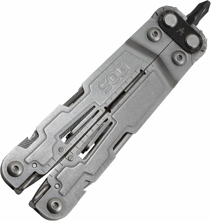 SOG PowerAccess Well-Rounded One-Handed Lightweight Daily Pocketable Stainless Steel Multi-Tool for Backcountry 18 Tools Stone Wash