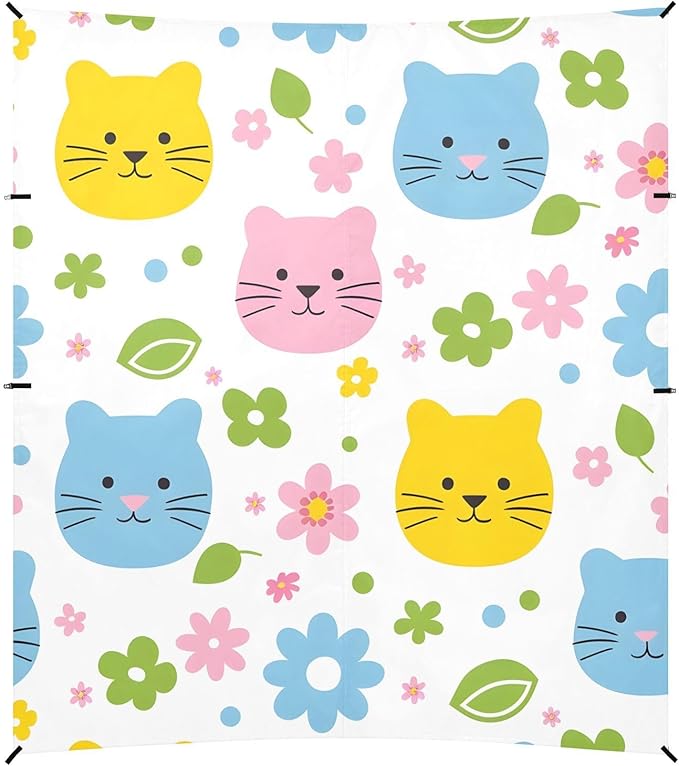 ALAZA Cat &amp Daisy Kitten Beach Tent Sun Shelter UPF50+ Protection Beach Shade Canopy w/ 4 Sandbags for Outdoor Camping Fishing Backyard Fun Picnic 10x9 ft