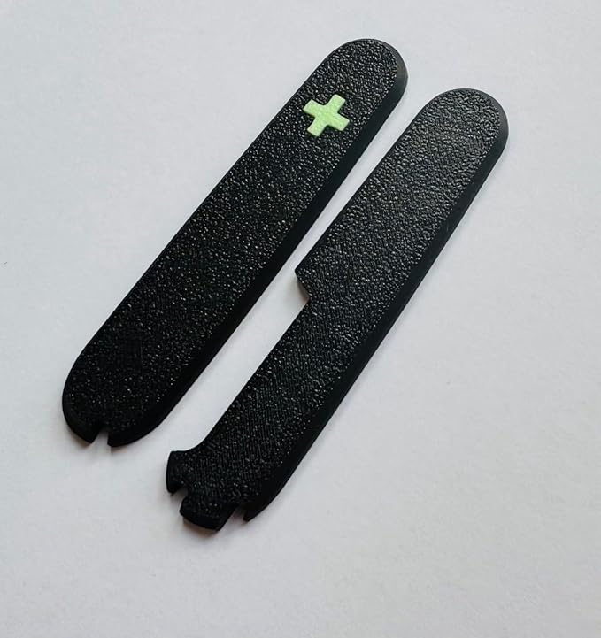 Replacement Covers For Victorinox Scales Plus 91mm Plastic Handles With Toothpick Tweezers And Ballpoint Pen Glowing Cross (Black)
