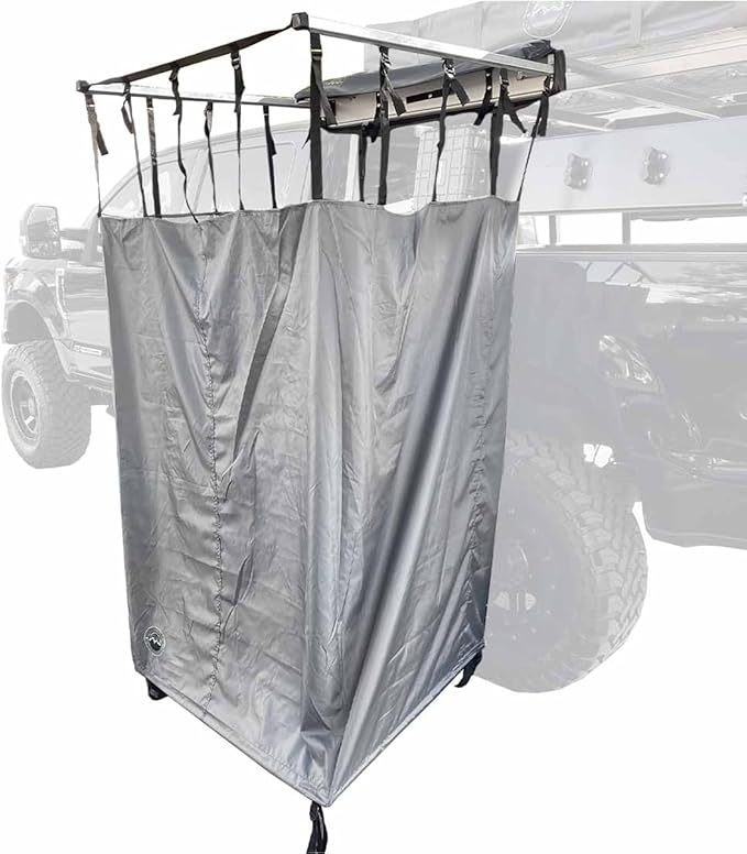 Overland Vehicle Systems HD Nomadic Car Side Shower Room with Black 1000G PVC Travel Cover Universal L - Brackets Dark Grey Body with Silver Inner Lining