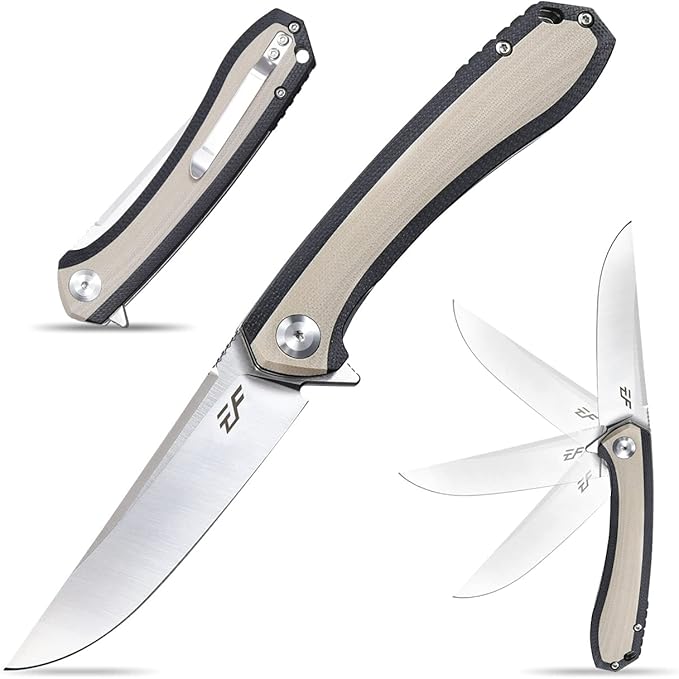Eafengrow EF947 EDC D2 Folding Knife G10 Handle Ball Bearing Folder with Locking Liner EDC Flipper Knife with Pocket Camping Hiking Survival Outdoor tool(DESERT)
