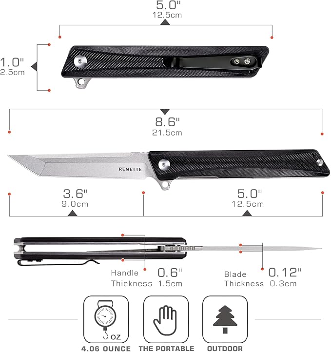 REMETTE Pocket Knife GD22K Flipper Open D2 Steel Tanto Folding knife with Durable G10 HandleMen Women Everyday Carry EDC KnifeSharp Camping Hiking Daily Work Knives