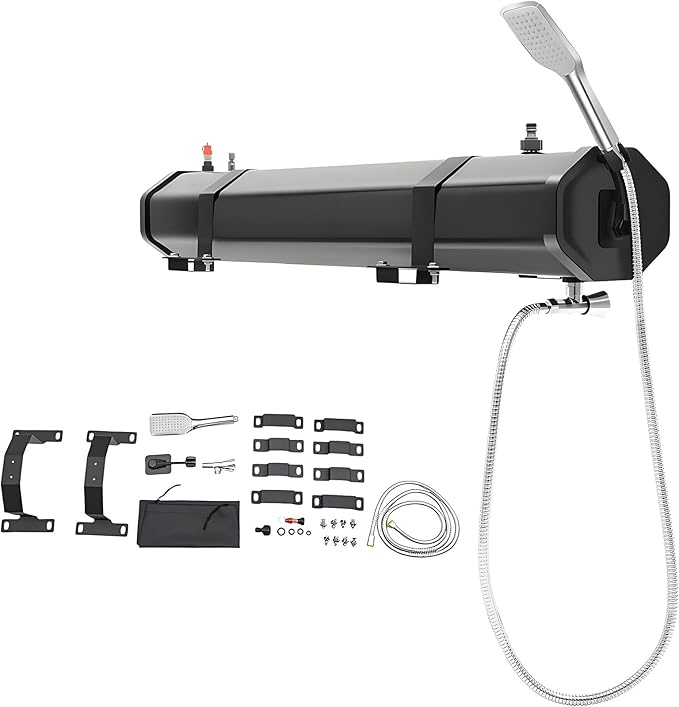 Portable Camp Shower Roof Mount Camping Shower Portable Road Camping Shower Self-Pressurized Water Tank PVC Material 1.5m 4.9ft Water Pipe for Camping Off-Road 4.76加仑/18升