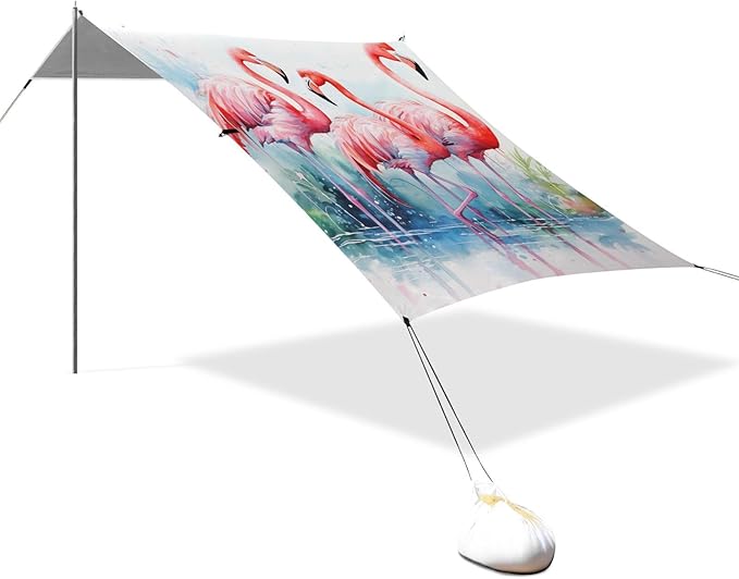 ALAZA Three Pink Flamingos Beach Tent Sun Shelter Portable Canopy Sunshade for Outdoor Camping Picnics Backyard Fun 10x9 ft