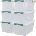 35 Quart Stackable Plastic Storage Latches Box Multi-Purpose Lidded Container for Clothes Craft Supplies &amp Christmas Decorations 6 Packs