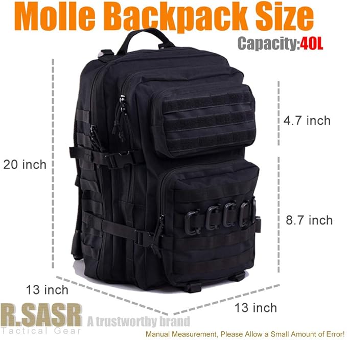 45L Tactical Backpack for Men Women Military Assault Pack with MOLLE Large 3 Day Bug Out Bag for Hiking Camping