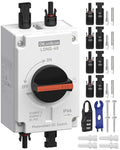 CNLONQ Solar PV Disconnect Switch 32 Amp DC1500V Rapid Shutoff Isolator Switch 1in 1out with Plug &amp Play Connector and IP66 Waterproof for Rooftop Solar Home Systems RVs and Boats