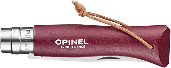 Opinel Colorama Series No. 8 - Stainless Steel Everyday Carry Folding Pocket Knife with Leather Strap Painted Hornbeam Handles