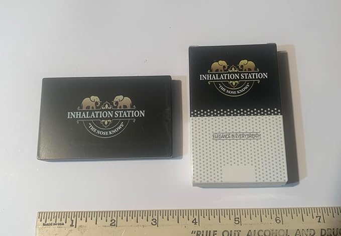 Inhalation Station Black 7 Compartment/Slot Snuff Storage Box w/Built in Slim 3 Metal Straw Portable Travel Case