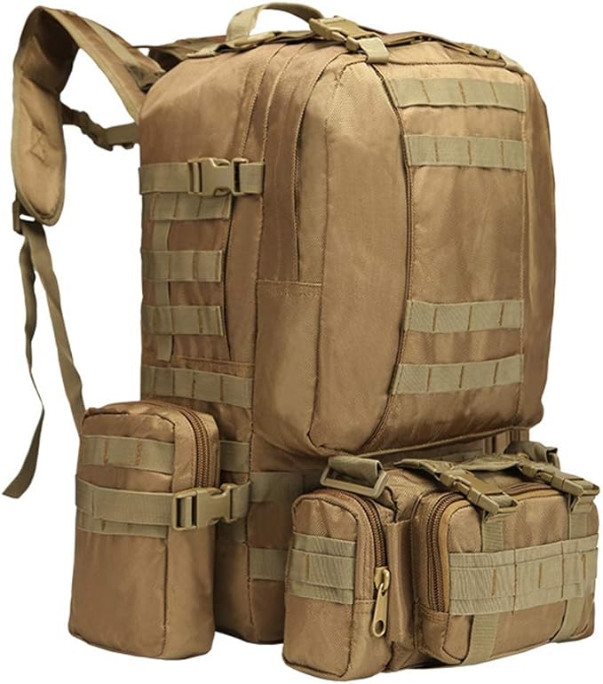 Tactical Backpack 55L with Built-up 3 MOLLE Bags Rucksacks for Travelling