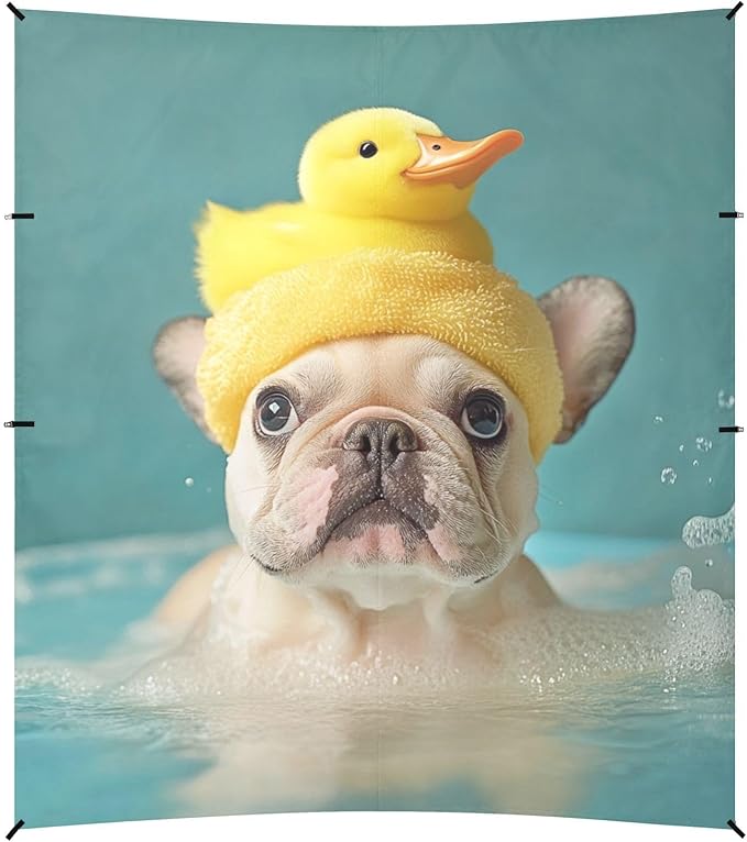 ALAZA French Bulldog Take A Bath Duck Beach Tent Sun Shelter Portable Canopy Sunshade for Outdoor Camping Picnics Backyard Fun 10x9 ft