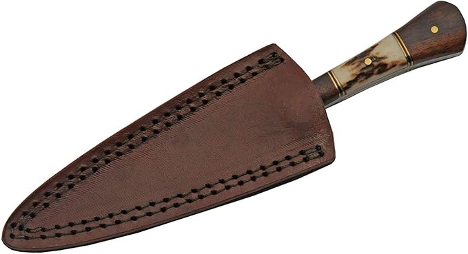 SANZ Damascus Hunting Knife 7 Inch - Baby Boot Knife with Stag/Wood Handle Full Tang Blade &amp Sheath - Outdoor Knife for Hunting Camping &amp Outdoor uses - Knives for Men