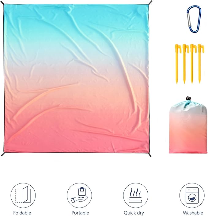 Beach Blanket Waterproof Sandproof Beach Mat 79 X 83/10'x9'for 2-8 Adults Quick Drying Outdoor Picnic Mat Beach Accessories for Travel Camping Hiking
