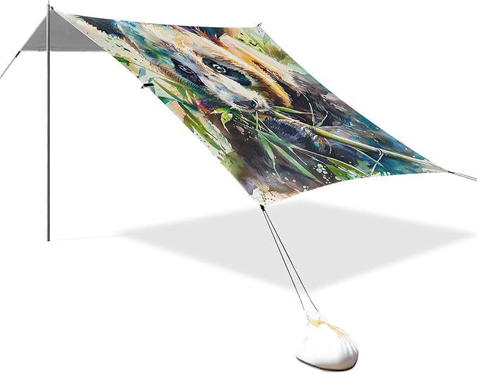 ALAZA Watercolor Panda Eating Bamboo Animal Beach Tent Sun Shelter Portable Canopy Sunshade for Outdoor Camping Picnics Backyard Fun 10x9 ft