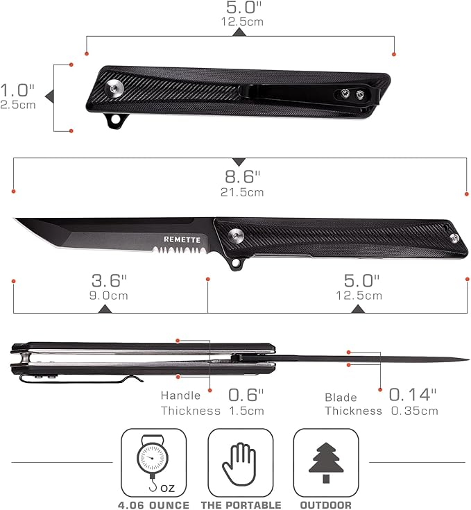 REMETTE Pocket Knife GD22K Flipper Open D2 Steel Tanto Folding knife with Durable G10 HandleMen Women Everyday Carry EDC KnifeSharp Camping Hiking Daily Work Knives