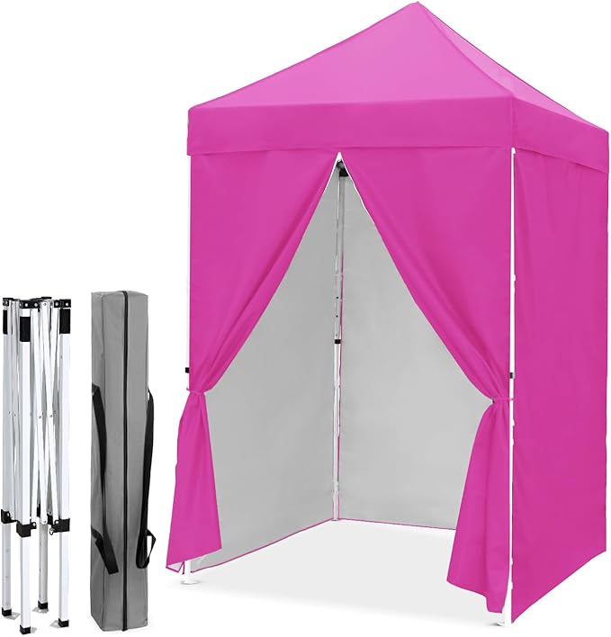EAGLE PEAK 5x5 Instant Canopy with 4-Side Wall Panels Small Pop up Portable Canopy Tent with Carry Bag Light Weight Sun Shelter for Sports Camping and Beach Pink