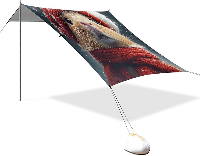 ALAZA Christmas Hamster Beach Tent Sun Shelter UPF50+ Protection Beach Shade Canopy w/ 4 Sandbags for Outdoor Camping Fishing Backyard Fun Picnic 10x9 ft