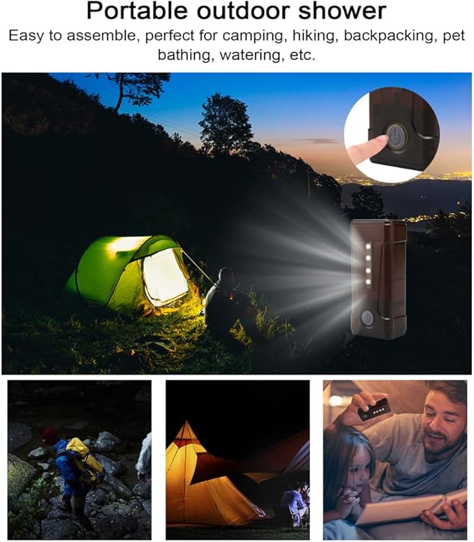 ACAGALA Outdoor Camping Shower Portable Electric Shower Pump IPX7 Waterproof with 2-Level Water Flow LED Light for Camping Hiking Backpacking Travel Beach Pet Watering