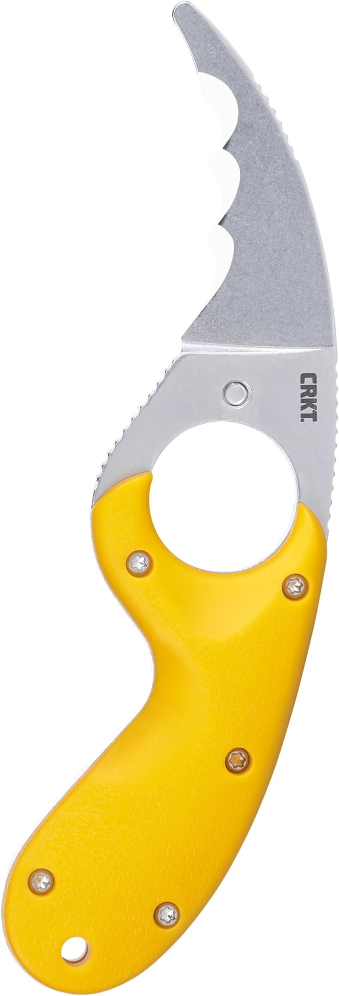 CRKT Bear Claw Fixed Blade Knife with Sheath: Rafting Rescue Self-Defense Serrated Blade with Blunt Tip Yellow Glass-Reinforced Nylon Handle Positive Sheath Lock 2511Y