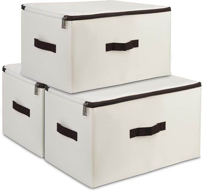 iwill CREATE PRO Pack of 3 Breathable Clothing Storage Bins with Lid Rigid Storage Containers for Sweaters Toys DollsBlankets Duvets Coats Jeans Files in Bedroom Office