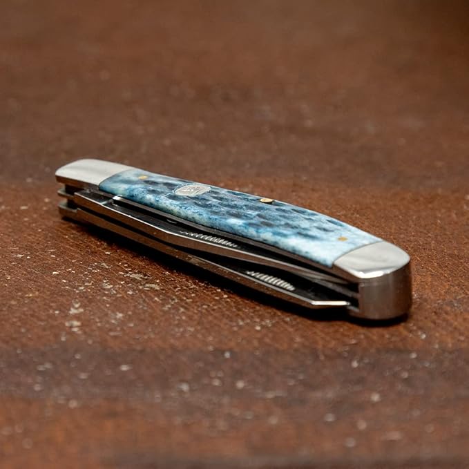 WHISKEY BENT HAT CO. Traditional Trapper Folding Pocket Knife 4.125 Closed Length 440C Stainless Steel Blades (Blueberry)