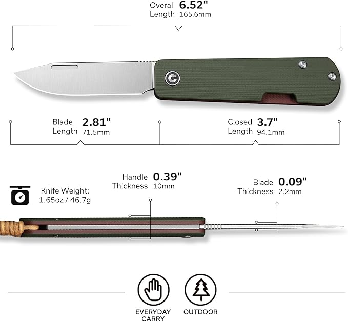 CIVIVI Slip Joint Pocket Knife Slippy Sendy Folding Knife for EDC Camping Daily Use Perfect Gifts for Men Women C24075B-1