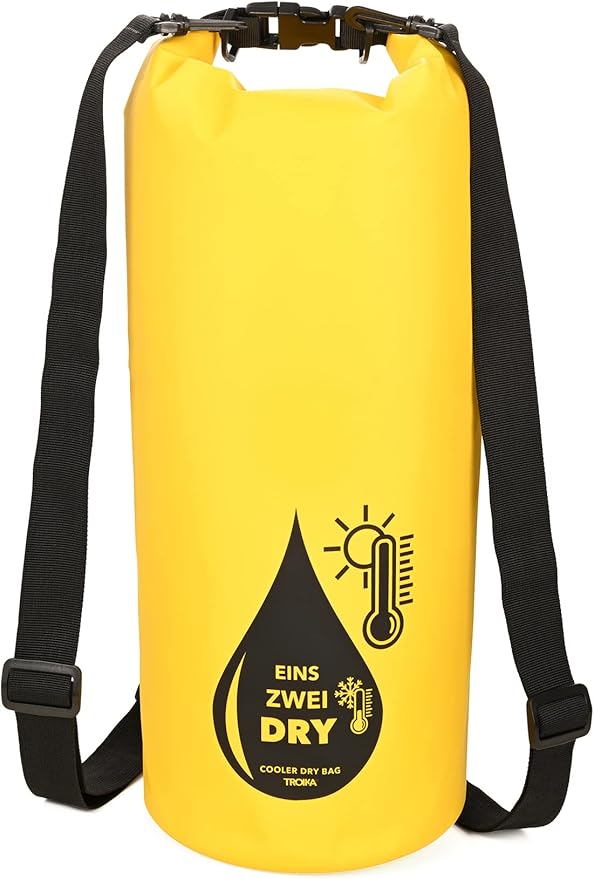Troika 1-2-Dry Bag – RUC03/GY – Outdoor-Rucksack mit Kühlfunktion und Roll-Top – für Wassersport Angeln Schwimmen Wandern Camping – wasserdicht – PVC Tarpaulin – gelb schwarz