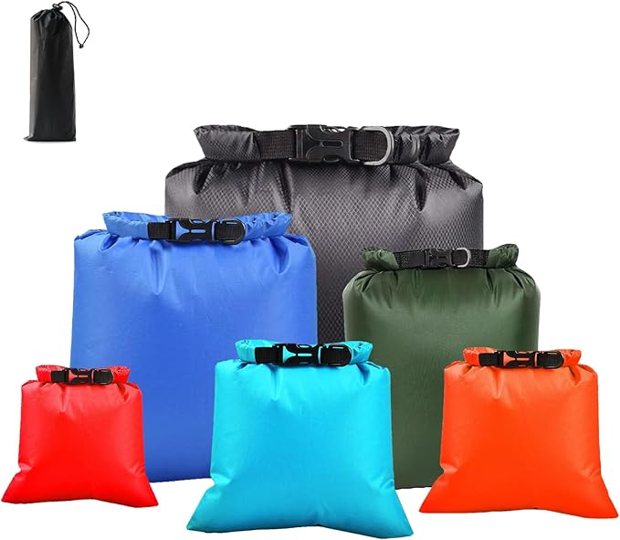 6PCS Dry Bag Waterproof Set – Ultralight Stuff Sacks &amp Waterproof Beach Bags Multi‑Size Camping Gear for Kayaking Boating &amp Travel