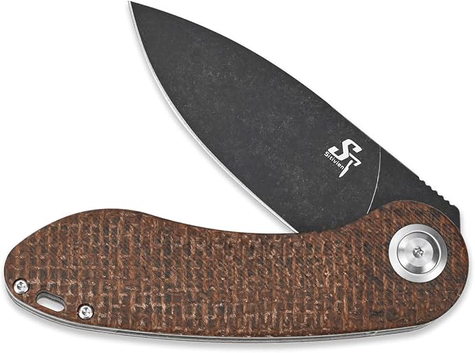 Sitivien ST139 Folding Knife Sandvik 14C28N Steel Blade Knife Micarta Handle EDC Tool Knives for Outdoor Camping Hiking Hunting Survival(Brown)