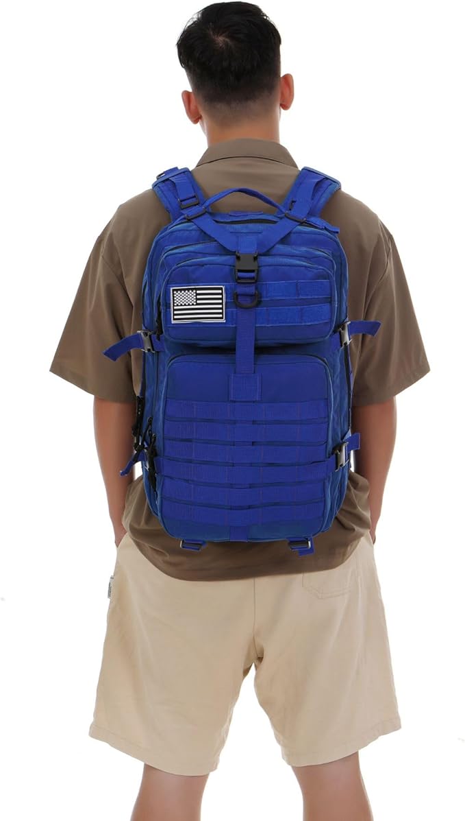 50L Sturdy Nylon Waterproof Fishing Hunting Backpack Outdoor Military Rucksacks Tactical Sports Camping Hiking (Blue)