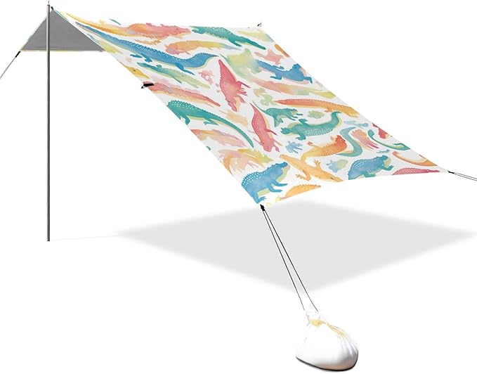 Watercolor Crocodiles Beach Tent UPF50+ Lightweight Sun Shelter with Sand Pockets for Camping Trips Fishing Backyard Fun or Picnics