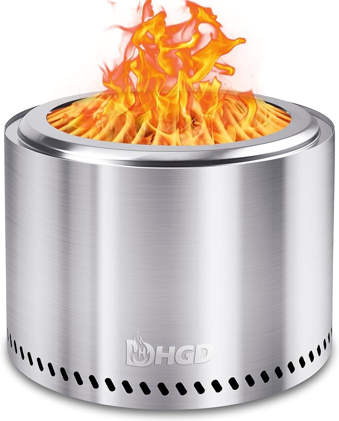HGD 20 Inch Smokeless Fire Pit Outdoor Stainless Steel Wood Burning Firepit with Secondary Combustion Backyard Patio Stove for Garden BBQ &amp Bonfire