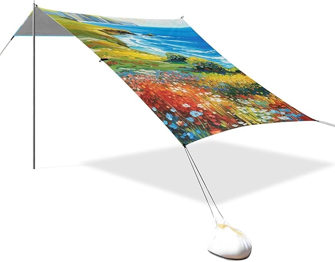 Beach Canopy with Windproof Ropes &amp Sandbags Beach Tent Sun Shade Sun Shelter for Camping Trips Fishing Backyard Fun or Picnics Landscape