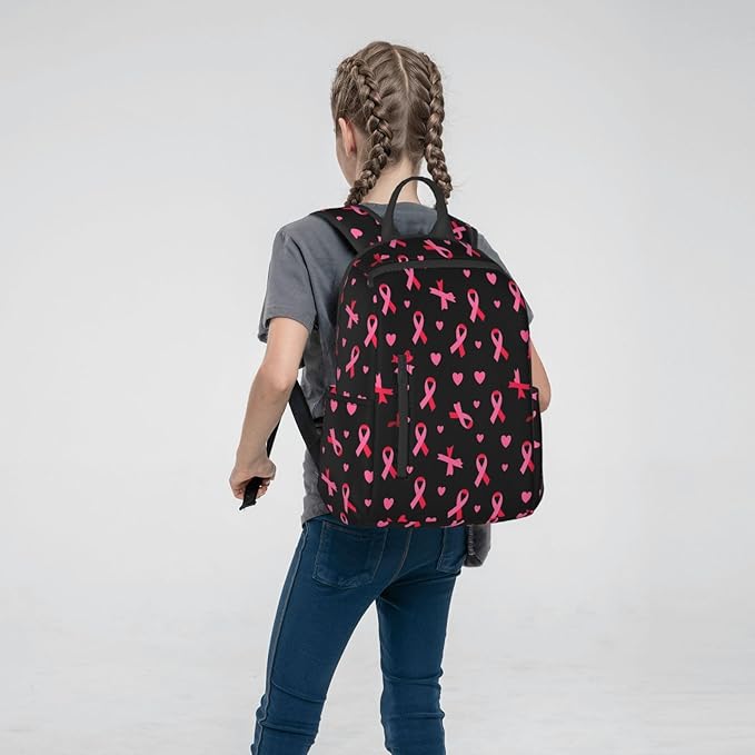 Breast cancer awareness ribbons love heart black Backpack Travel Bag Bookbags Satchels Daypacks