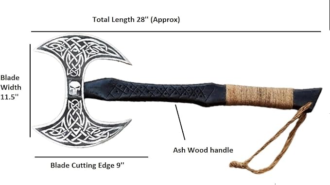 Forest Hunting – Custom Handmade 28'' and 7lbs large double headed ax Stainless Steel Axe Medieval Warrior Double Headed Battle Axe Viking Axe tomahawk breaded axes with celtic nick kinfe | FHD001