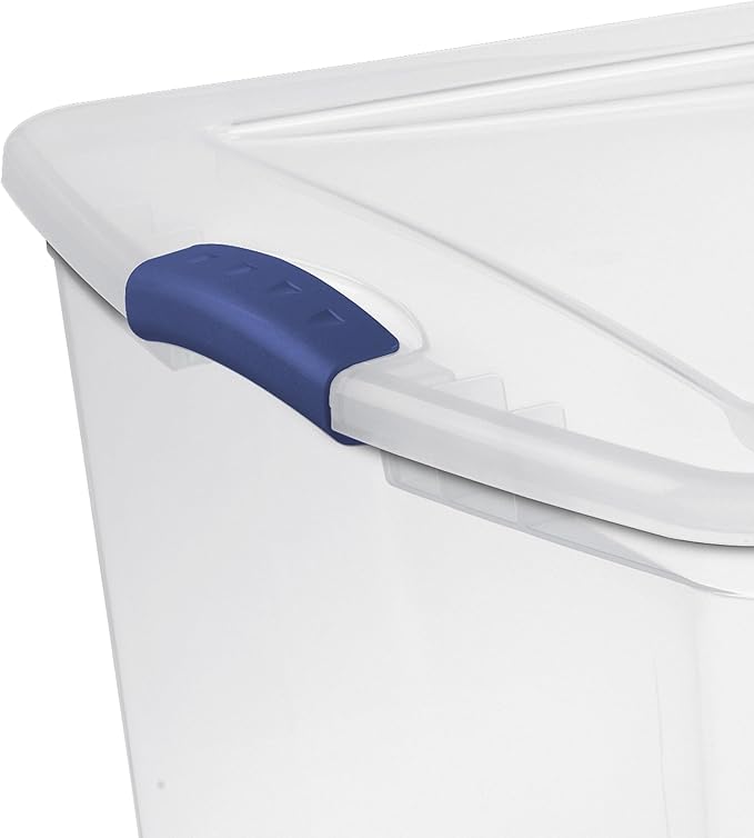 (2-PACK) 105 QT Plastic Transparent Storage Box Equipped with a Blue Lock Mechanism Stackable Suitable for Household Items Seasonal Clothing Holiday Decorations and Garage Organization.