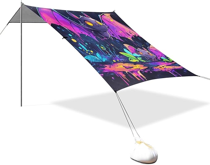 Cute Bats1 Beach Cabana UPF50+ Waterproof Shade Sun Shelter with Sandbags &amp Sand Shovel for Camping Picnics Backyard &amp Fishing