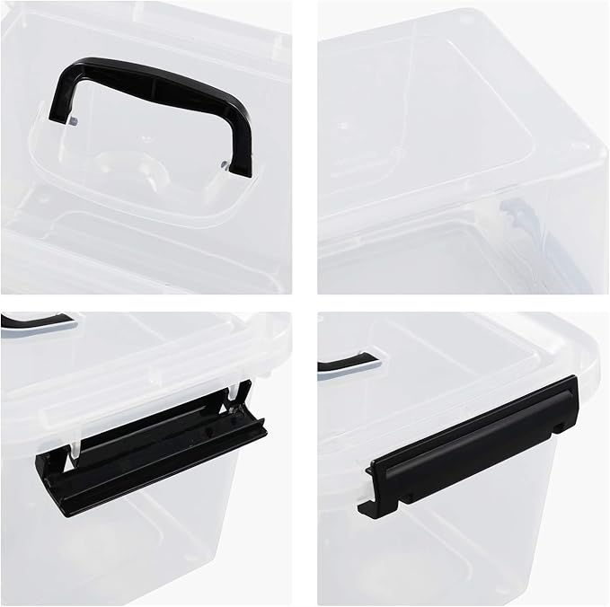 6-pack 5 Liter Plastic Storage Box Bin with Lid Clear Lidded Boxes