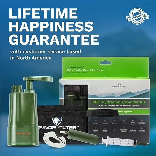Survivor Filter PRO Extender Series – Portable Water Filter Pump with Extra Replacement Filters – Tested in USA Labs – Bacteria Parasite and Virus Removal – Ultimate Survival &amp Backpacking Gear