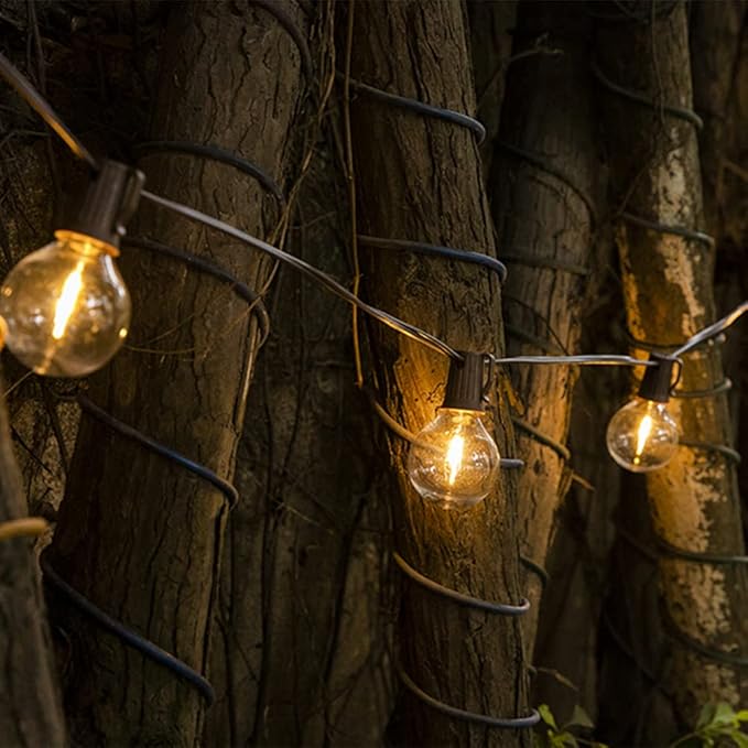 Solar Outdoor String Lights 15FT G50 Patio Lights String Waterproof with 10 Warm White LED Shatterproof Bulbs Perfect for Garden Backyard Pergola Party Cafe Camping Decoration (15FT)