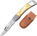 7 Handmade Folding Pocket Knife – 3 440 Stainless Steel Clip Point Blade – Silver Bolster – Genuine Leather Sheath Included (Brown)