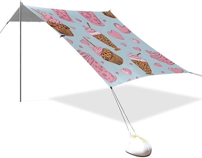 ALAZA Leopard Ice Cream Pattern Beach Tent Sun Shelter Portable Canopy Sunshade for Outdoor Camping Picnics Backyard Fun 10x9 ft