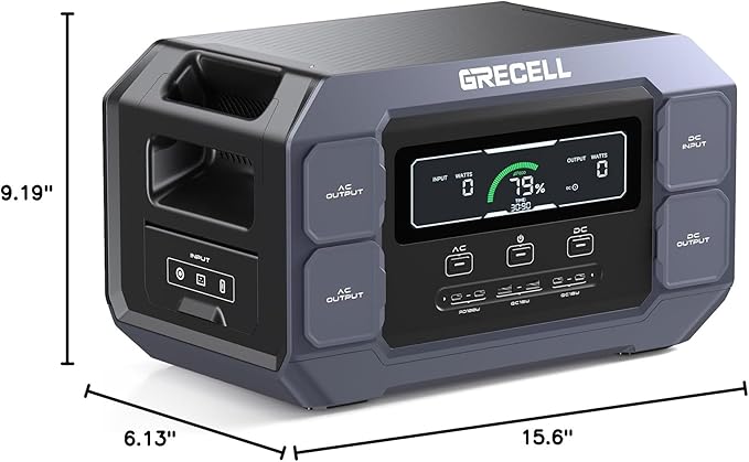 GRECELL Portable Power Station 2200W Solar Generator 1126Wh LiFePO4 Battery Pack with 1200W AC Charging &amp 800W Solar Charging 1.25Hrs Fast Charging with 4×2200W(4800W Peak) AC Outlets for Home Tr