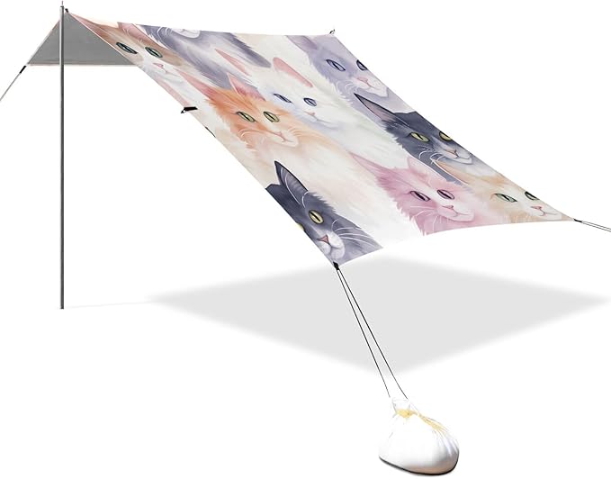 ALAZA Watercolor Cats Kitten Beach Tent Sun Shelter UPF50+ Protection Beach Shade Canopy w/ 4 Sandbags for Outdoor Camping Fishing Backyard Fun Picnic 10x9 ft