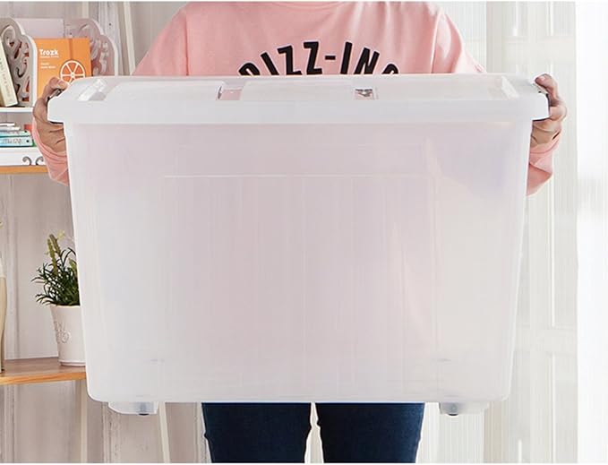 4-Pack 70 L Large Clear Storage Boxes Plastic Latching Boxes with Wheeles