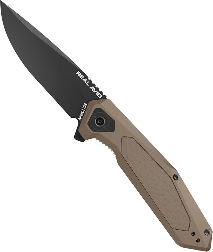 Real Avid RAV-3 EDC Knife | Pocket Knife 3.25 Drop Point Blade 8Cr13MoV Steel Durable Knife with Aluminum Handle + SS and Black Oxide Finish