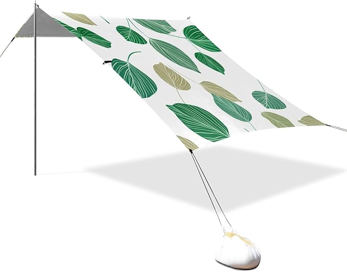 xigua Eucalyptus Leaves Beach Tent Sun Shelter with Carrying Bag - Silver Coated Oxford Fabric Beach Canopy for Beach Camping Fishing - Includes Windproof Ropes Sandbags &amp Stakes