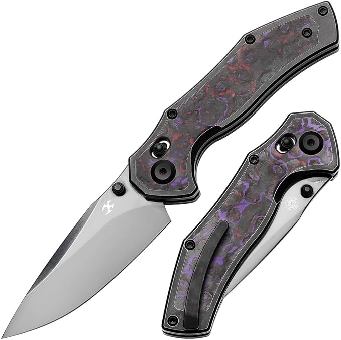 KANSEPT Apollo Pocket Knive 3.11Mirror DLC CPM S35VN Blade Blackwash Titanium inlaid Purple Haze Fatcarbon Handle with Thumb Stud Cross Bar Lock Folding for Men WomenCamping Hiking Knives K2107V4