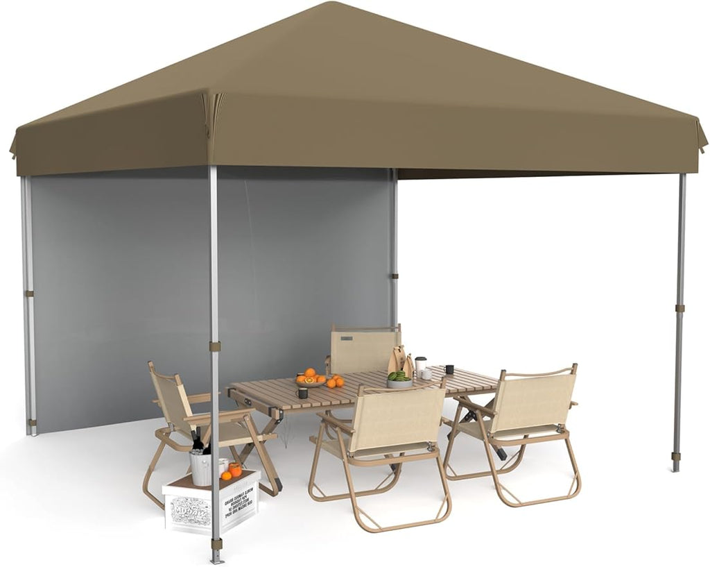10 X 10ft Pop-Up Canopy Foldable Outdoor Sunshade Shelter One-Push Setup Tent for Events Parties Camping and Commercial Use. Instant Setup Tent Shelter with 1 Removable Sidewalls+ Khaki