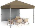 10 X 10ft Pop-Up Canopy Foldable Outdoor Sunshade Shelter One-Push Setup Tent for Events Parties Camping and Commercial Use. Instant Setup Tent Shelter with 1 Removable Sidewalls+ Khaki